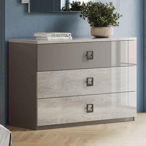 Lana Large High Gloss Chest of 3 Drawers in Grey and Oak