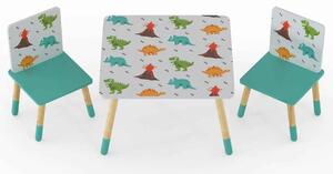 Dickson Wooden Dinosaur Pattern Table And 2 Chairs In Multicolour