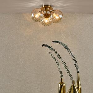 Dar Lighting Ulrika 3 Light Semi Flush Ceiling Light In Antique Brass And Amber Glass