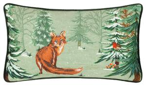 Lodge Wood Fox Embroidered 30cm x 50cm Filled Boudoir Oak Green