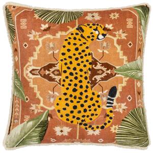 Kilim Cheetah Printed Velvet 45cm x 45cm Filled Cushion Terracotta