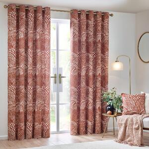 Nola Abstract Ready Made Eyelet Curtains Chestnut