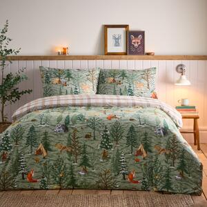 Lodge Wood Brushed Cotton Duvet Cover Bedding Set Oak Green