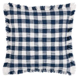 Barton Check Fringed 45cm x 45cm Filled Cushion Navy