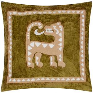 Dynasty Tiger Embroidered Chenille Filled Cushion 50cm x 50cm Amber Green