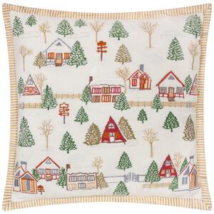 Winter Ski Lodges Embroidered 50cm x 50cm Filled Cushion Multi