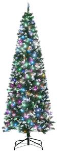 HOMCOM 7' Tall Prelit Pencil Slim Artificial Christmas Tree with Realistic Branches, 350 Colourful LED Lights and 818 Tips, Xmas Decoration, Green