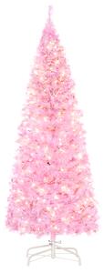HOMCOM 5' Tall Prelit Pencil Slim Artificial Christmas Tree with Realistic Branches, 250 Warm White LED Lights and 408 Tips, Xmas Decoration, Pink