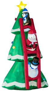 Outsunny 8ft Inflatable Christmas Tree with Santa Claus, Penguin and Snowman on Ladder, Blow-Up Outdoor LED Yard Display for Lawn Garden Party