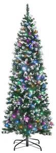 HOMCOM 6' Tall Prelit Pencil Slim Artificial Christmas Tree with Realistic Branches, 300 Colourful LED Lights and 618 Tips, Xmas Decoration, Green