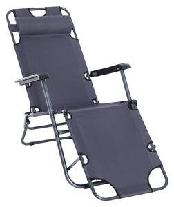 Outsunny 2 in 1 Sun Lounger Folding Reclining Chair Garden Outdoor Camping Adjustable Back with Pillow Grey