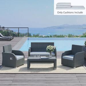 Outsunny 3 PCs Outdoor Seat Cushion for Rattan Furniture, Garden Furniture Cushions, Grey