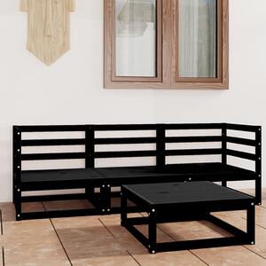 4 Piece Garden Lounge Set Black Solid Wood Pine