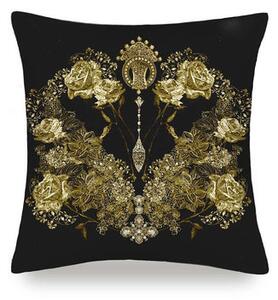 Mayfairsilk Black and Gold Roses Pure Silk Cushion Cover - 40x40cm