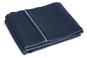 Mayfairsilk Midnight Blue Pure Silk Flat Sheet - Ivory Piping - Double