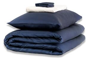 Mayfairsilk Midnight Blue with Ivory Silk Duvet Set - Double / Standard Pillowcases