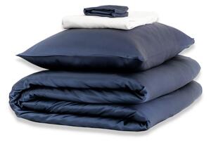 Mayfairsilk Midnight Blue with Brilliant White Silk Duvet Set - Double / Standard Pillowcases