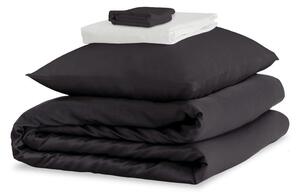 Mayfairsilk Charcoal and Brilliant White Silk Duvet Set #1 - Double / Standard Pillowcases