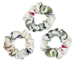Mayfairsilk White with Botanical Print Silk Scrunchies Set