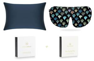 MayfairSilk Midnight Blue and Dark Aqua Fans Silk Sleep Gift Set - Standard Pillowcase