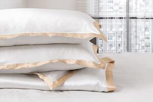 Mayfairsilk Brilliant White and Champagne Oxford Pure Silk Duvet Set - King / Standard Pillowcases