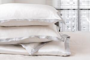 Mayfairsilk Ivory and Oyster Grey Oxford Pure Silk Duvet Set - King / Standard Pillowcases