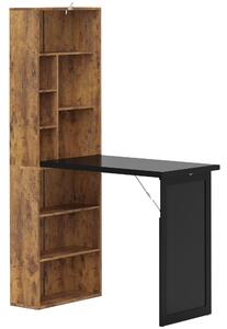 HOMCOM Folding Desk with Blackboard Multi-function Computer Office Workstation Side Shelf for Home Office, Rustic Brown
