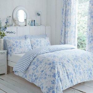Polycotton Amelie Toile Printed Duvet Cover Set - Blue "Piped"