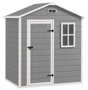 Outsunny 6 x 4ft Outdoor Shed with Foundation, Lockable Door, Vents, Windows, Plastic Shed for Tool Storage, Grey Aosom UK