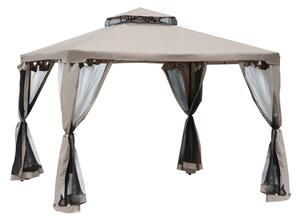 Outsunny Outdoor Garden Gazebo Tent, 2-tier Roof W/Netting, 295L x 295W x 263Hcm-Taupe