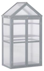 Outsunny 3-Tier Wooden Cold Frame Greenhouse Garden Polycarbonate Grow House w/ Adjustable Shelves, Double Doors, 80 x 47 x 138cm, Grey