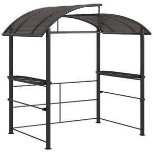 Outsunny 2.4 x 1.5m Outdoor Grill Gazebo with Side Shelves, PC Board Roof, Dark Grey