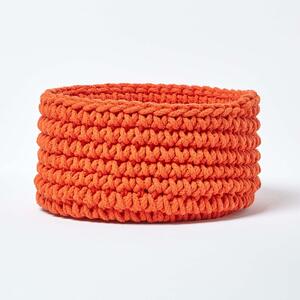 Burnt Orange Cotton Knitted Round Storage Basket, 37 x 21 cm