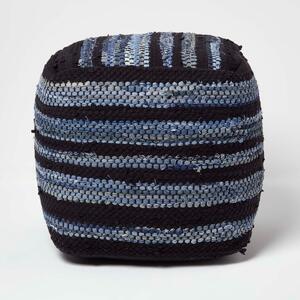 Texas Leather & Denim Woven Striped Bean Filled Pouffe, 40 cm