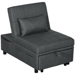 HOMCOM Convertible Chair Bed w/ Padding Seat, 3-in-1 Multi-Functional Sleeper Chair Bed w/ Adjustable Backrest, Wheels and Anti-Cat-Scratch Fabric, Grey