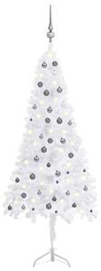 Corner Artificial Christmas Tree LEDs&Ball Set White 240 cm PVC