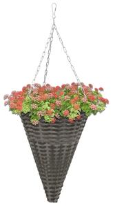 Hanging Flower Baskets 2 pcs Poly Rattan Grey