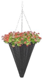 Hanging Flower Baskets 2 pcs Poly Rattan Black