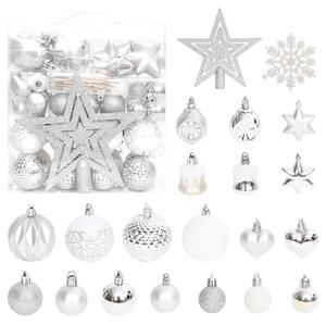 70 Piece Christmas Bauble Set Silver and White