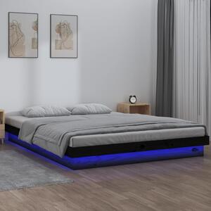 LED Bed Frame Black 150x200 cm King Size Solid Wood