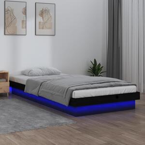 LED Bed Frame Black 90x200 cm Solid Wood