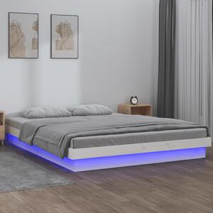 LED Bed Frame White 135x190 cm Double Solid Wood