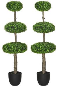 HOMCOM Set of 2 Artificial Plants Boxwood Ball Topiary Trees 110cm Decorative Faux Plants in Pot for Home Indoor Outdoor Green