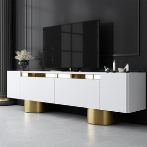 Boheme Wooden TV Stand With 2 Flap Doors In White And Gold