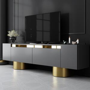 Boheme Wooden TV Stand With 2 Flap Doors In Anthracite And Gold