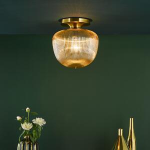 Dar Lighting Abrielle Ceiling Flush Light In Brushed Bronze With Amber Ribbed Glass