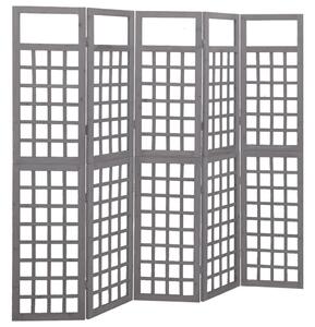 5-Panel Room Divider/Trellis Solid Fir Wood Grey 201.5x180 cm