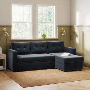 Barker Velvet Trundle Corner Chaise Sofa Bed