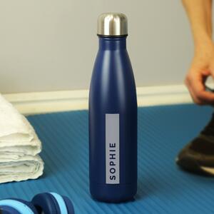 Personalised Rectangle Metal Insulated Drinks Bottle Blue