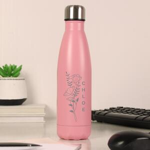 Personalised Floral Metal Insulated Drinks Bottle Pink